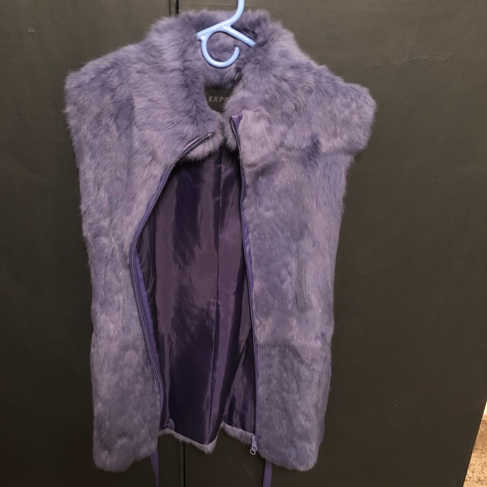 Purple/lavender rabbit fur vest from Express